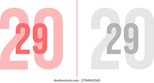 Abstract vibrant Gradient Year 2029 Pack. Isolated Modern New Year Future Concept Transparent Background