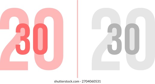 Abstract vibrant Gradient Year 2030 Pack. Isolated Modern New Year Future Concept Transparent Background