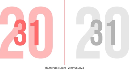 Abstract vibrant Gradient Year 2031 Pack. Isolated Modern New Year Future Concept Transparent Background