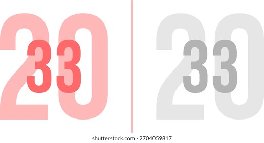 Abstract vibrant Gradient Year 2033 Pack. Isolated Modern New Year Future Concept Transparent Background