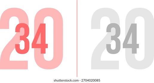 Abstract vibrant Gradient Year 2034 Pack. Isolated Modern New Year Future Concept Transparent Background