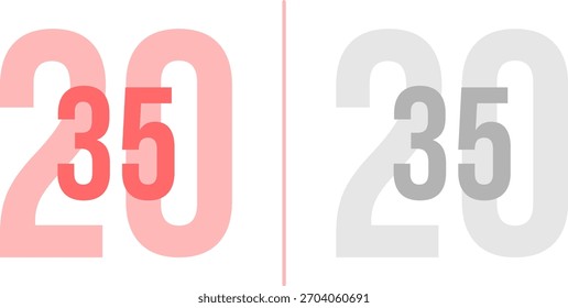 Abstract vibrant Gradient Year 2035 Pack. Isolated Modern New Year Future Concept Transparent Background