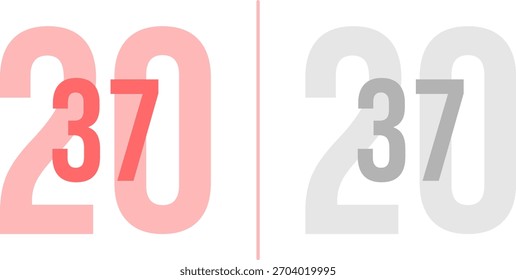 Abstract vibrant Gradient Year 2037 Pack. Isolated Modern New Year Future Concept Transparent Background
