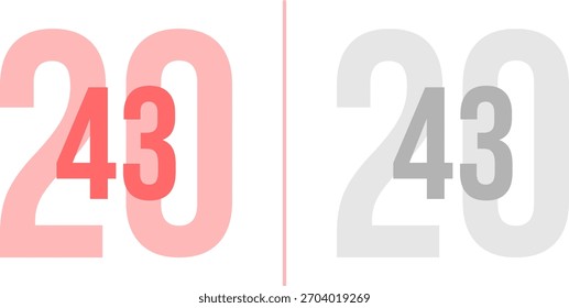 Abstract vibrant Gradient Year 2043 Pack. Isolated Modern New Year Future Concept Transparent Background