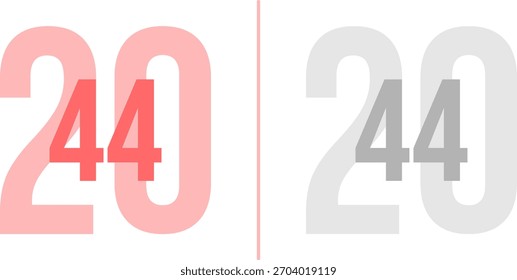 Abstract vibrant Gradient Year 2044 Pack. Isolated Modern New Year Future Concept Transparent Background