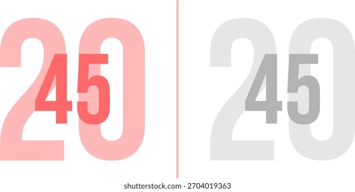 Abstract vibrant Gradient Year 2045 Pack. Isolated Modern New Year Future Concept Transparent Background