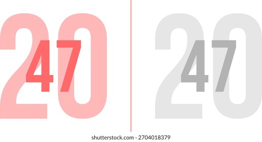 Abstract vibrant Gradient Year 2047 Pack. Isolated Modern New Year Future Concept Transparent Background