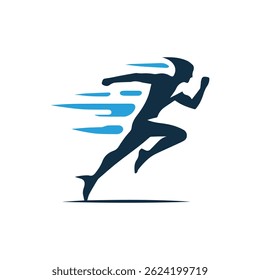Abstract Vibrant Graphic of a Running Athlete Embracing Speed in Blue