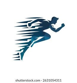 Abstract Vibrant Graphic of a Running Athlete Speed in Blue