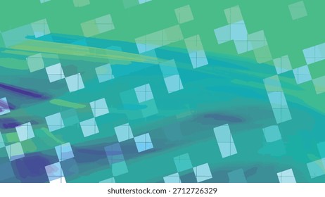 Abstract vibrant green and blue background with geometric shapes and flowing lines animation, Abstracts Twirl Blink Square, Stock royalty free.