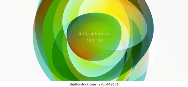 Abstract vibrant layers create circular design. Colors blend, forming dynamic visual effect. Text reads background design.