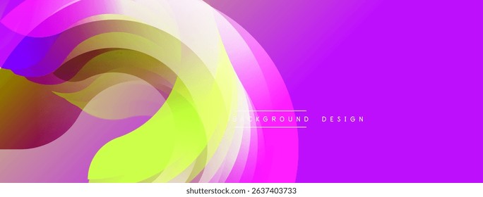 Abstract vibrant layers create flowing shapes. Purple, yellow, white hues blend smoothly. Modern design element for backgrounds.
