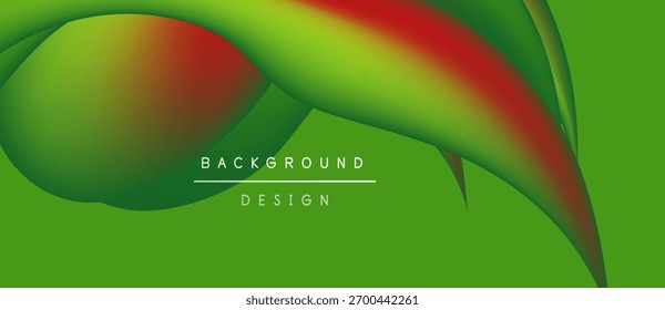 Abstract vibrant layers create flowing shapes. Green dominates, transitioning to red. Text reads background design. Modern aesthetic.