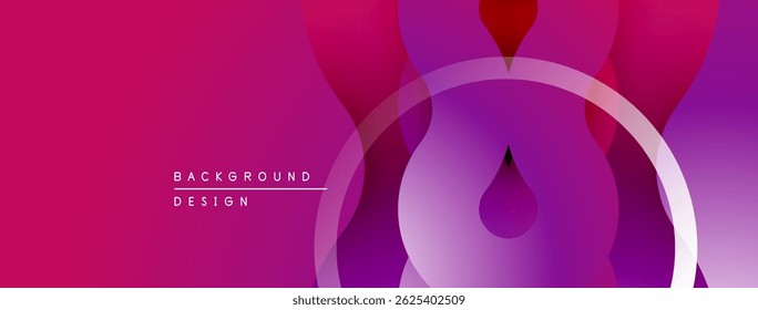 Abstract vibrant pink purple design. Circles overlap creating fluid shapes, droplet element present. Modern background texture.