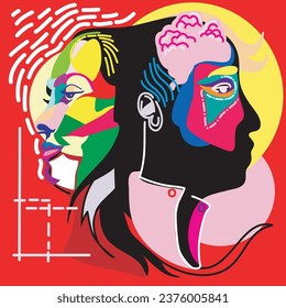 Abstract vibrant portrait of man and woman.