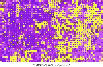 Abstract vibrant purple and yellow square mosaic pattern.  Perfect for tech, digital, modern design projects, backgrounds, and website banners.