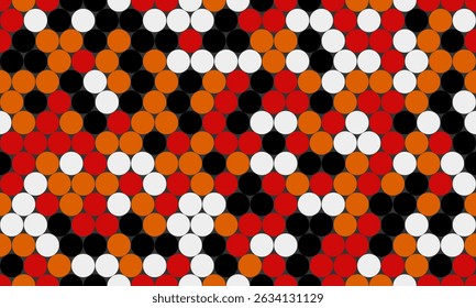 Abstract vibrant red, white, black, and orange circle pattern.  A dynamic, visually striking design perfect for backgrounds, textiles, or website elements.