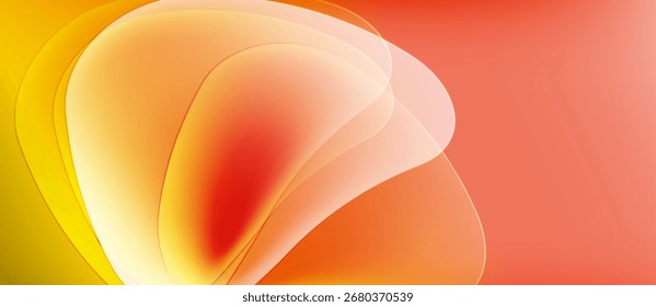 Abstract vibrant shapes blend, creating warm color gradients. Smooth curves suggest movement, energy, visual harmony.