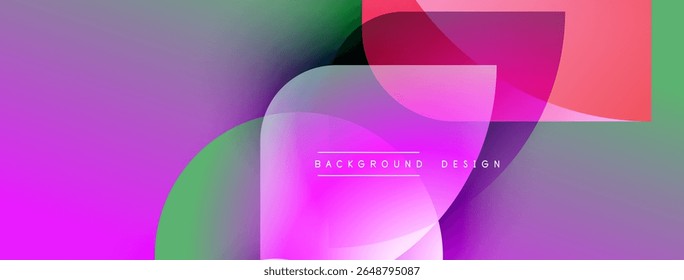 Abstract vibrant shapes overlap, creating dynamic purple, green hues. Modern design features text background design. Smooth gradients dominate composition.