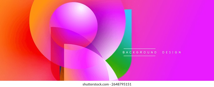 Abstract vibrant shapes overlap, creating colorful gradients. Pink dominates background with orange, green accents. Modern design element.