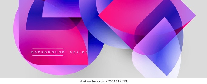 Abstract vibrant shapes overlap, creating dynamic colorful composition. Gradient hues blend, forming modern design element.