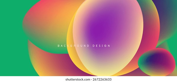 Abstract vibrant shapes overlap, creating colorful gradients. Design features smooth transitions, modern aesthetic. Background is teal.