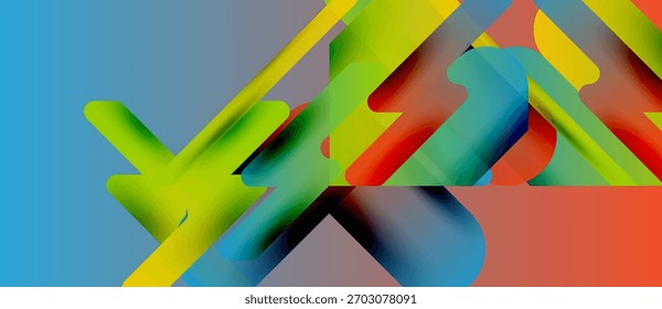 Formas vibrantes abstratas se sobrepõem, criando composição colorida dinâmica. Gradientes suaves sugerem movimento, profundidade. Elemento de design moderno.