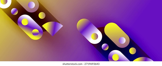 Formas vibrantes abstratas se sobrepõem, criando um efeito visual dinâmico. Amarelos, purples misturam-se suavemente, formando design moderno.