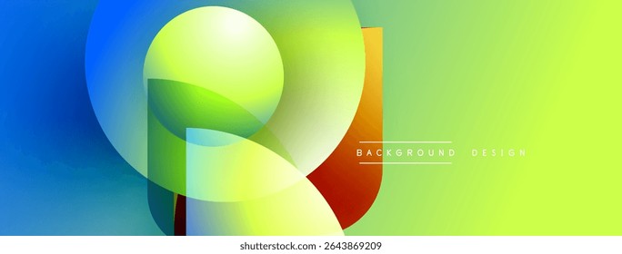 Formas vibrantes abstratas se sobrepõem. As cores do gradiente misturam azul, verde, amarelo, laranja. Elemento de design moderno para fundos, apresentações.