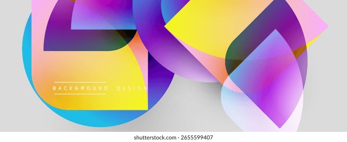 Abstract vibrant shapes overlap. Gradient colors blend, creating dynamic visual effect. Modern design suitable for backgrounds, presentations.