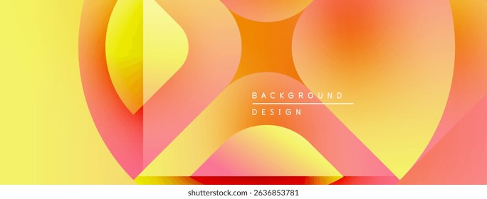 Abstract vibrant shapes overlap. Yellow, orange, pink hues blend creating dynamic visual effect. Modern design element.