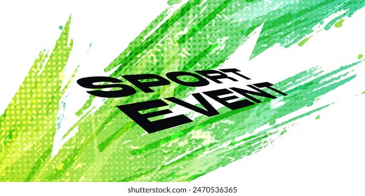 Abstract and Vibrant Sports Background with Green Brush and Halftone Effect. Grunge Brushstroke Element for Poster or Banner Design