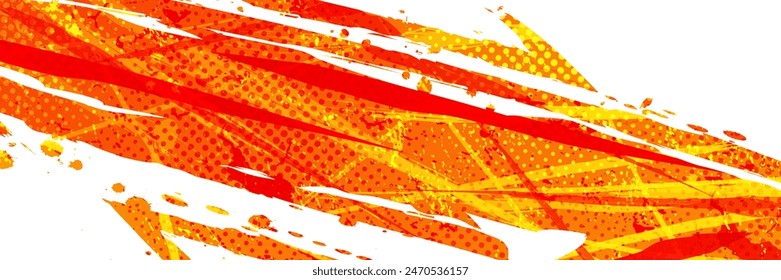 Abstract and Vibrant Sports Background with Orange Brush and Halftone Effect. Grunge Brushstroke Element for Poster or Banner Design