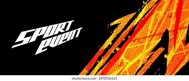 Abstract and Vibrant Sports Background with Orange Brush and Halftone Effect. Grunge Brushstroke Element for Poster or Banner Design