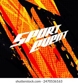 Abstract and Vibrant Sports Background with Orange Brush and Halftone Effect. Grunge Brushstroke Element for Poster or Banner Design