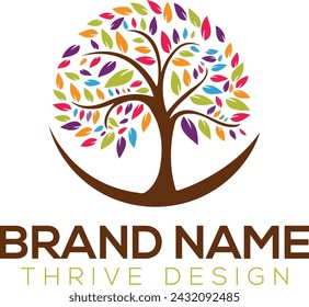 Abstract vibrant tree, charity tree vector logo design, root vector isolated on white background