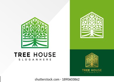 Abstract vibrant tree House logo design, Root Leaf business logos vector, modern logo, Logo Designs Vector Illustration Template