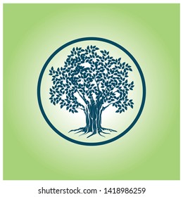 Abstract vibrant tree logo with circle surrounding it
