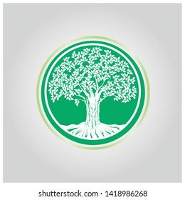 Abstract vibrant tree logo with circle surrounding it