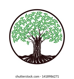 Abstract vibrant tree logo with circle surrounding it