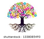 Abstract vibrant tree logo design, root vector 