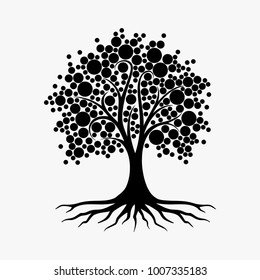 Abstract vibrant tree logo design, root vector - Black abstract tree isolated on white background