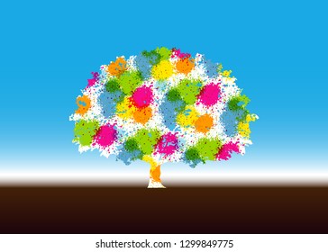 Abstract vibrant tree logo design. This is a tree logo, it's good for symbolize of grow, human care, ecological, environment, protection, association, and others. Vector Multi color splash design