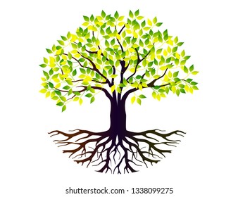 Abstract vibrant tree logo design, root vector 