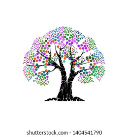 Abstract vibrant tree logo design, abstract rainbow leaves vector 