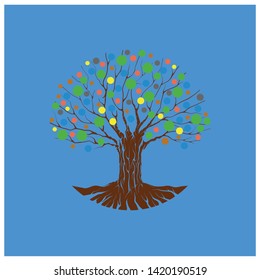 Abstract vibrant tree logo design, root vector