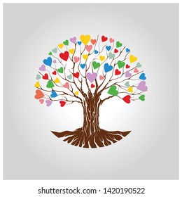 Abstract vibrant tree logo design, root vector
