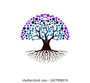abstract vibrant tree logo design. bubble leaves. spirit tree symbol vector