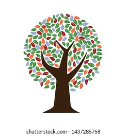 Abstract vibrant tree logo design, root vector 