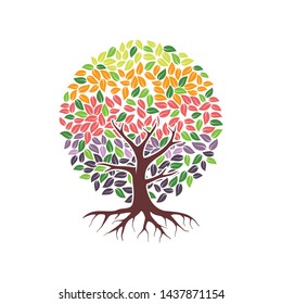 Abstract vibrant tree logo design, root vector 